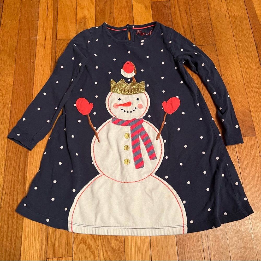 Mini Boden snowman applique dress size 5-6y